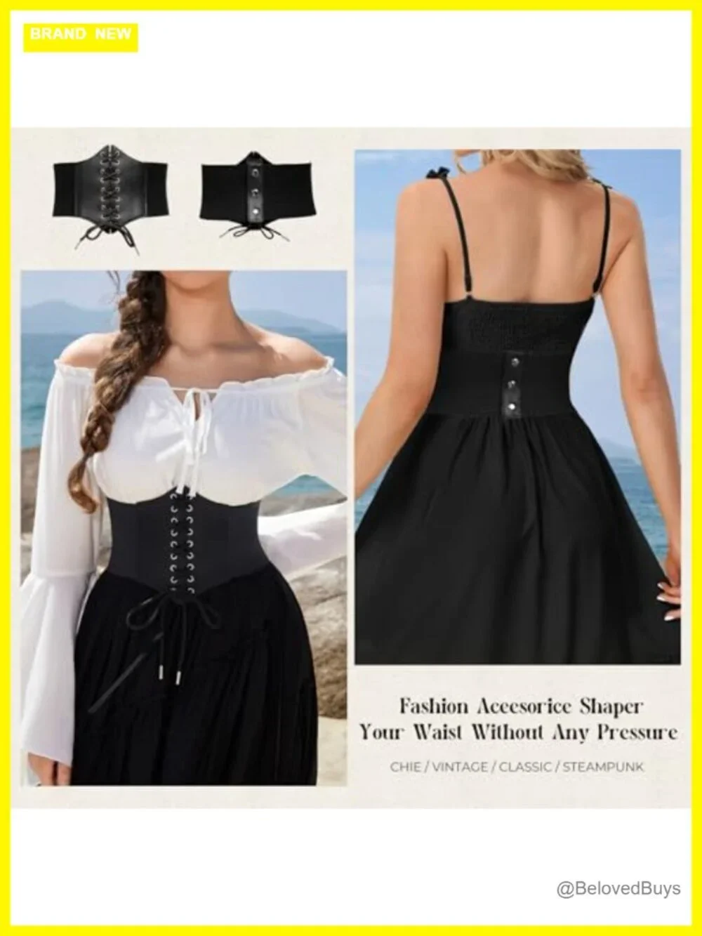 Lace-up Corset Waist Belt PU Leather with Elastic Band
